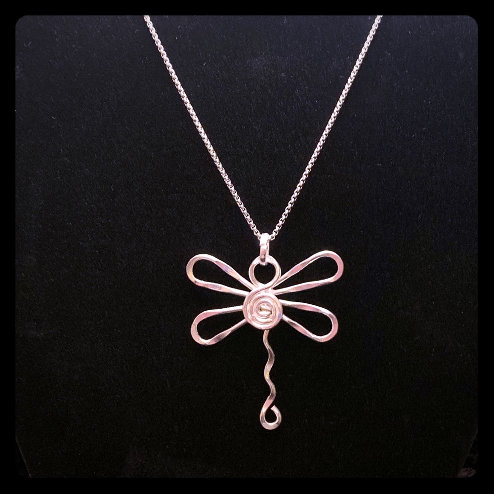 Hammered silver dragonfly pendant